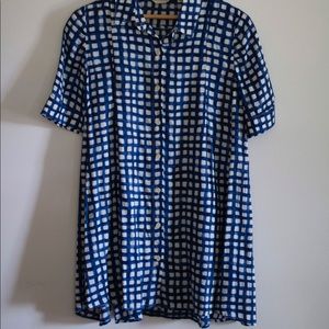 Anthropologie oversized blue and white blouse